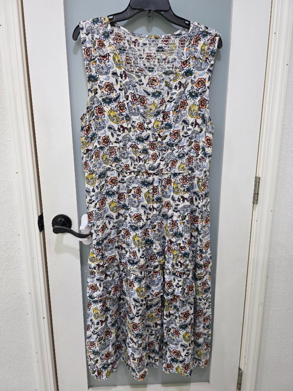 Floral Sleeveless Midi‎ Dress Lightweight V-Neck Tiered Ruffle Hem Boho